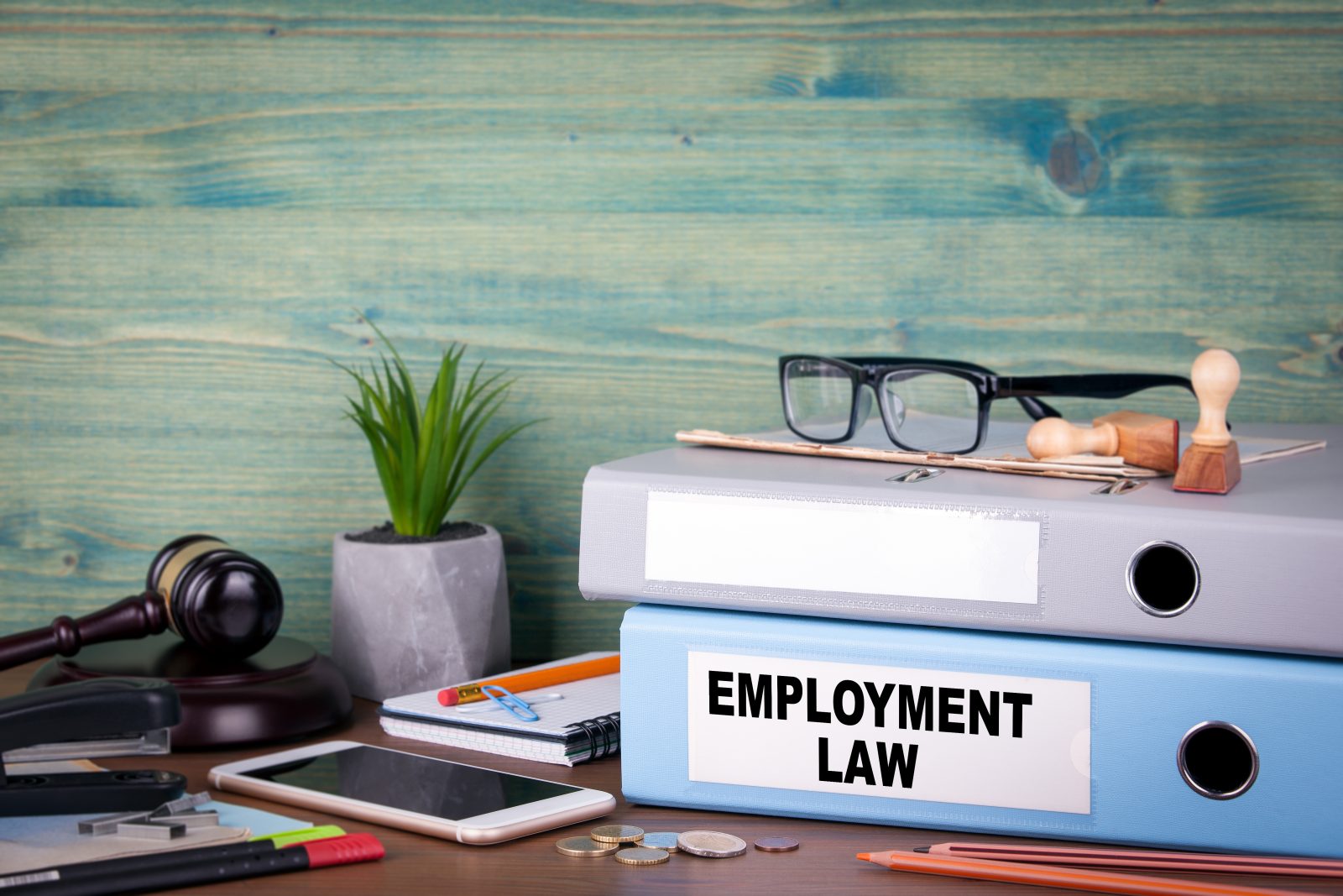 Cluttered employment law desk