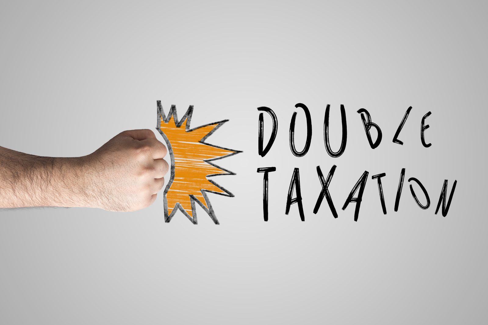 Financial Tax concept. Fist punching the text Double taxation.