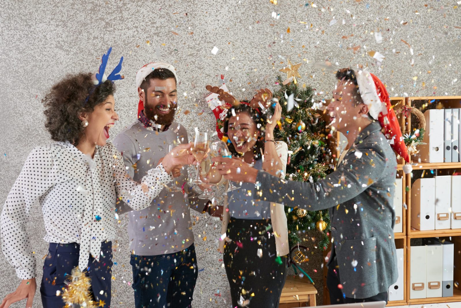 Team celebrates at office christmas party