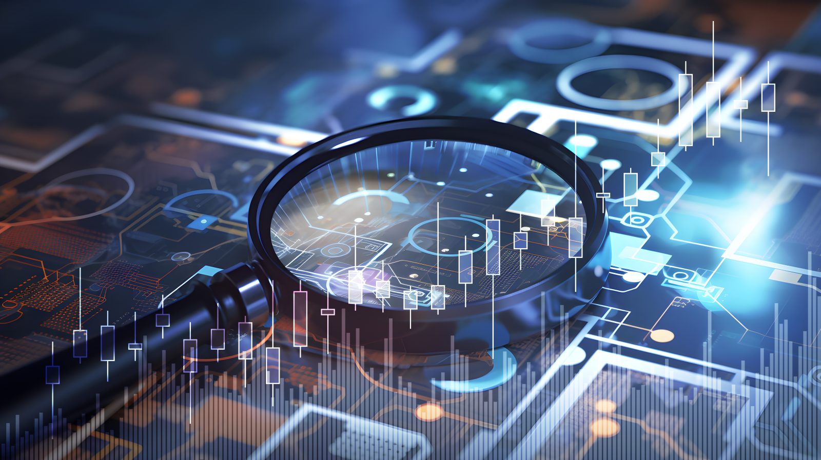 Magnifying glass over technical elements