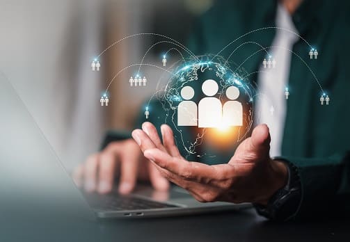 Recruitment management Business concept. Relationship Management,with global structure Human Resources HR management recruitment employment headhunting concept.