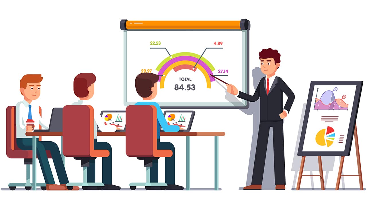 Business meeting with data presentation